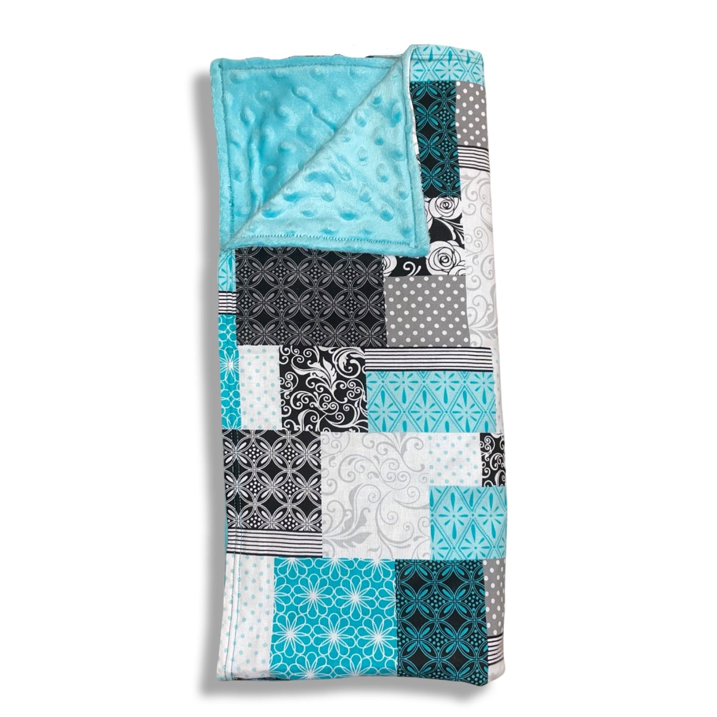 Aqua & Black Quilt Baby Blanket
