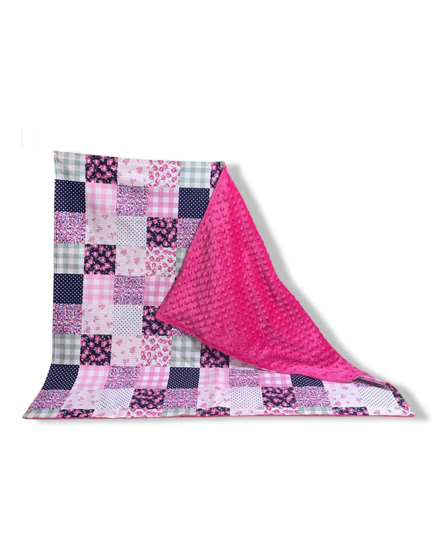 Pink & Navy Flower Quilt Baby Blanket