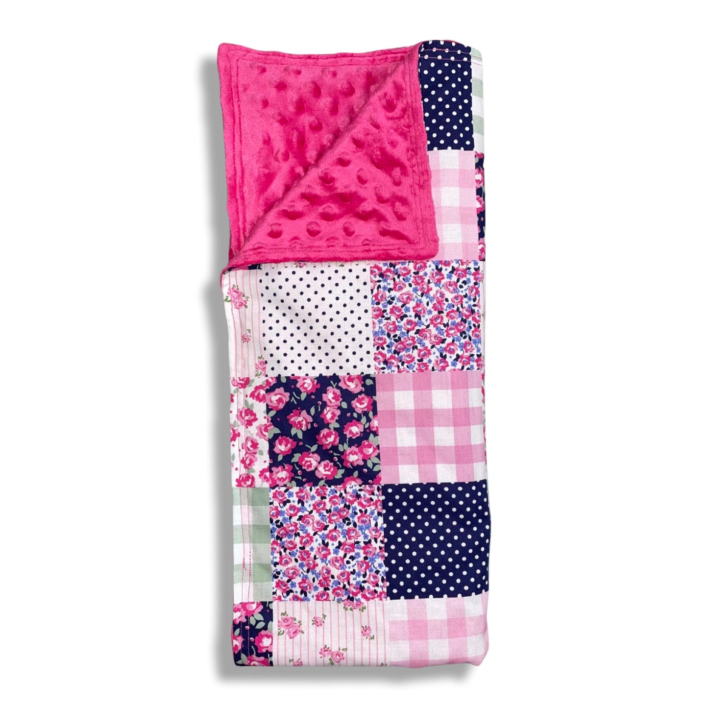 Pink & Navy Flower Quilt Baby Blanket