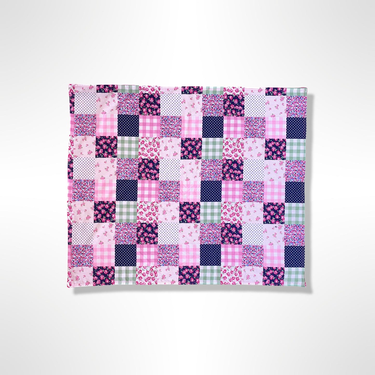 Pink & Navy Flower Quilt Baby Blanket