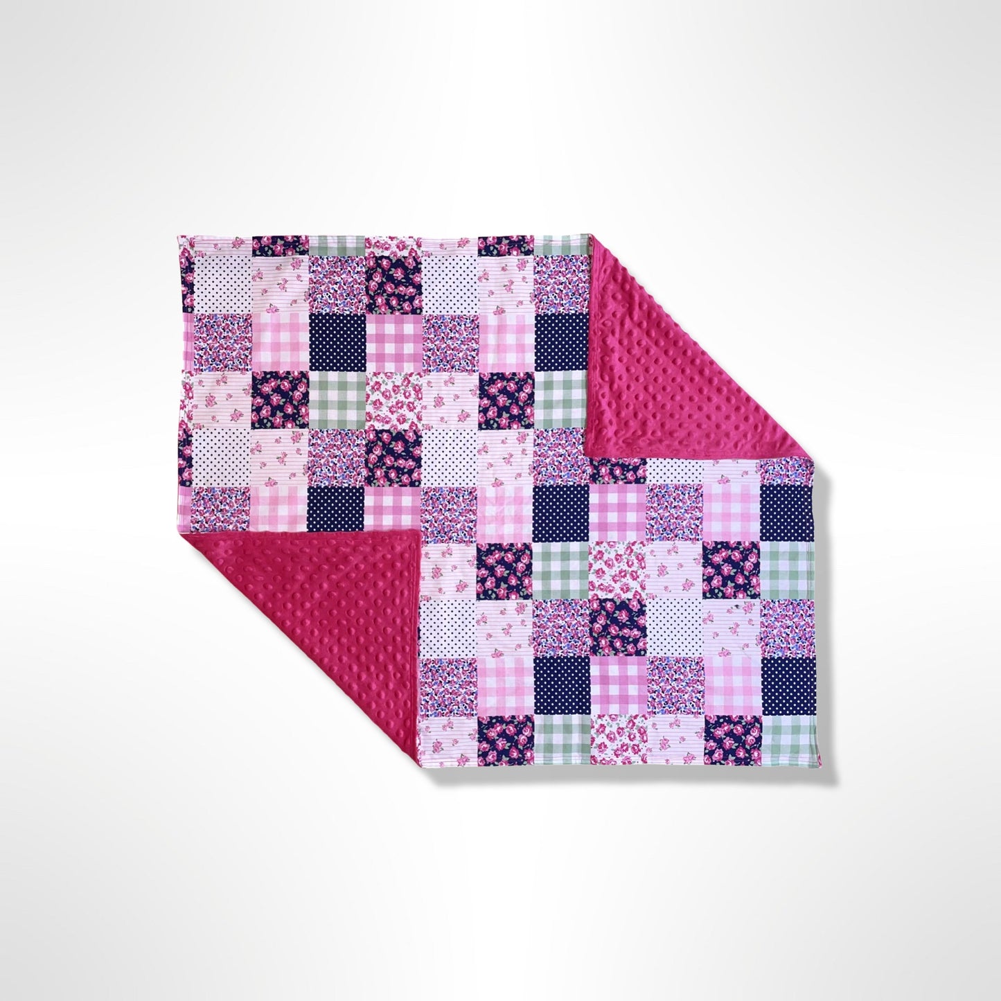 Pink & Navy Flower Quilt Baby Blanket